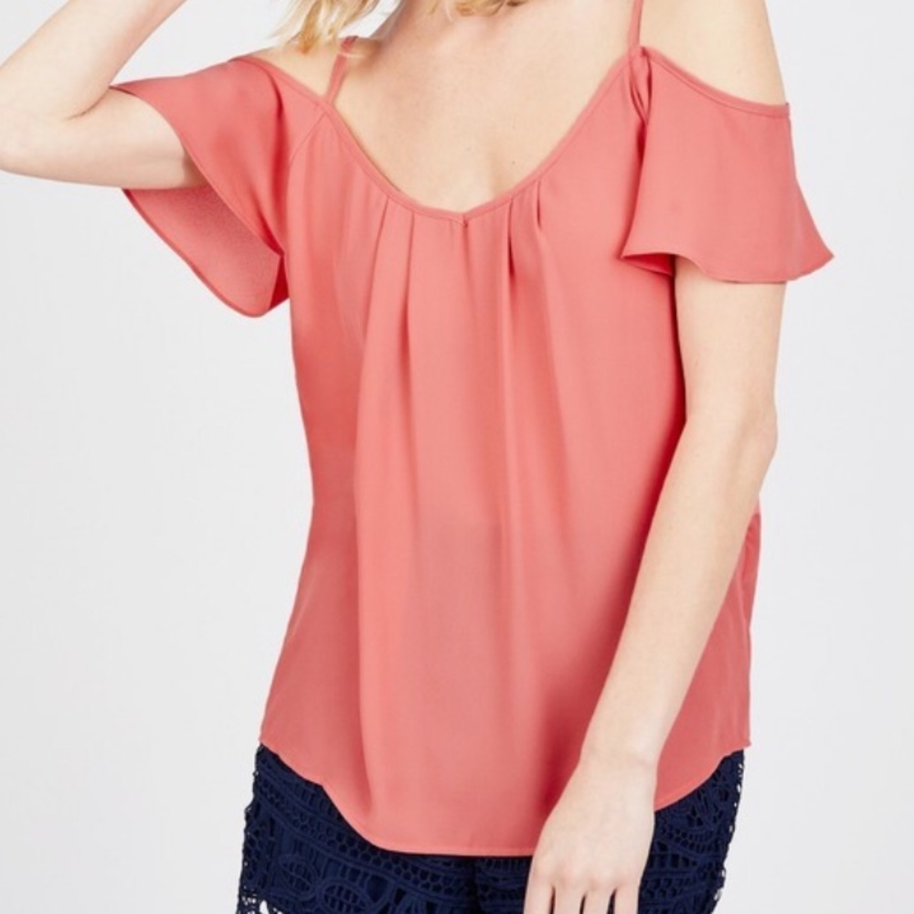 Flowy Coral Octavia cold shoulder top